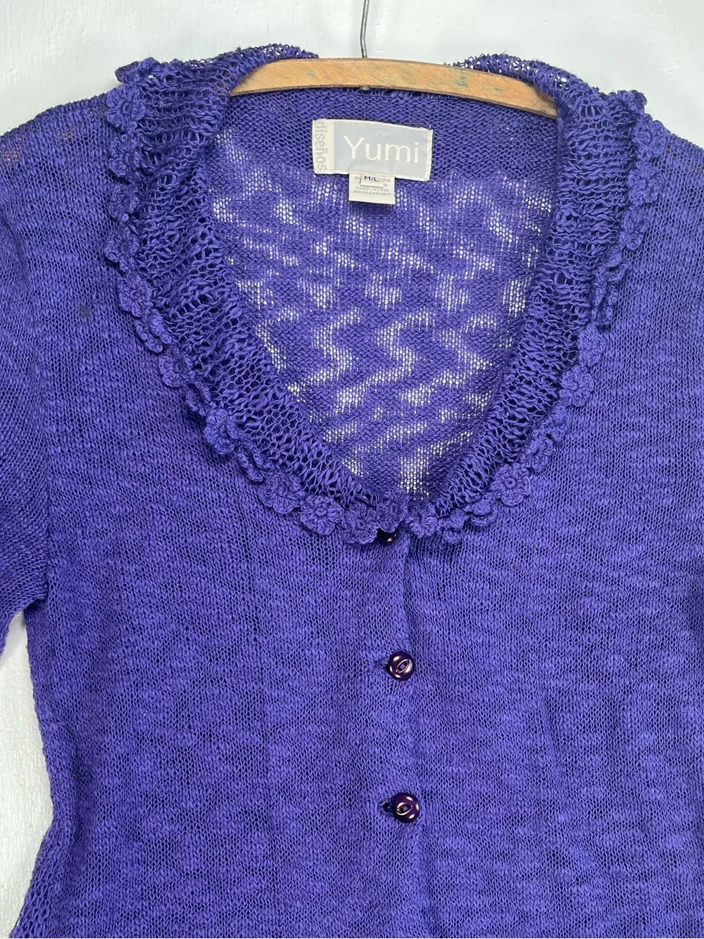 Yumi Diseños Y2K Purple Knit Duster Cardigan Crochet Cotton Sweater M/L Bolivia